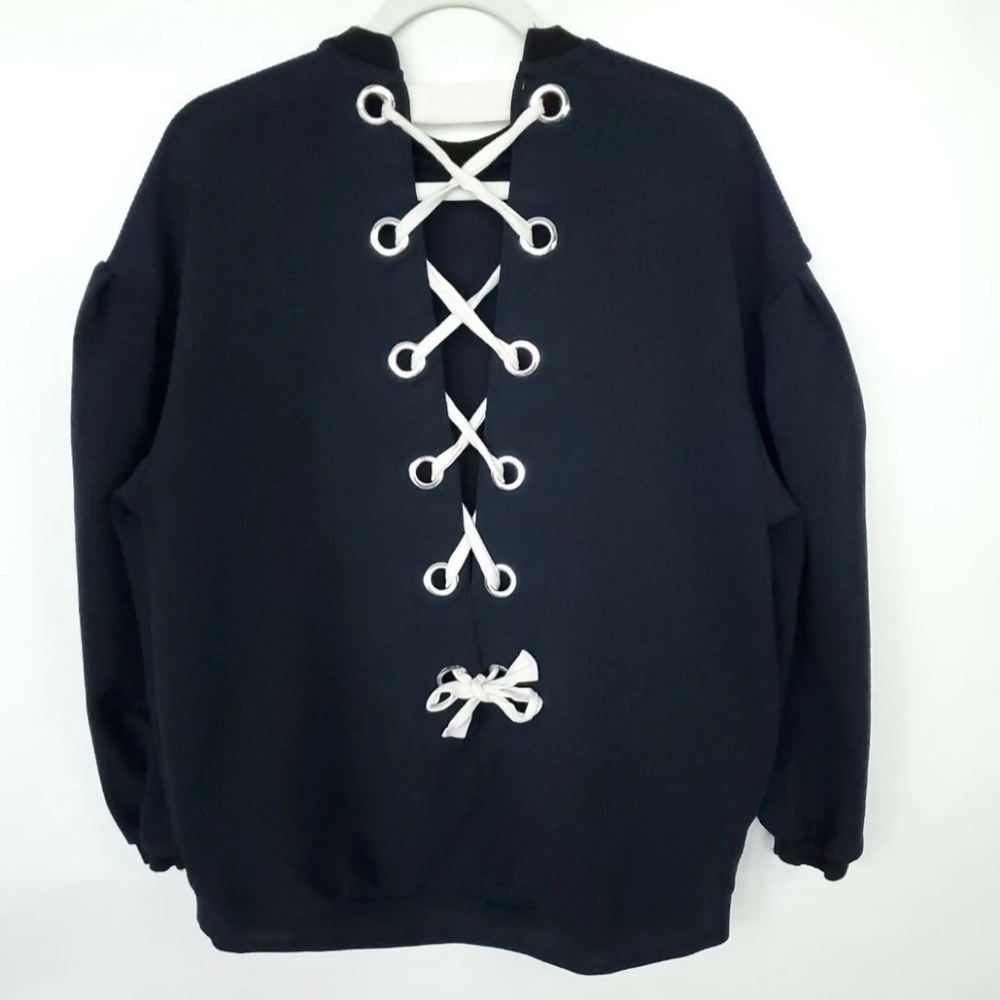Zara NWT Navy Blue Trafaluc Collection Sweatshirt Oversized Size XS